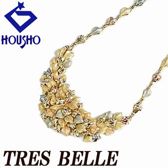 トレベール TRESBELLE ネックレス K18イエローゴールド K18ホワイトゴールド K18ピンクゴールド スリーカラーゴールド 花 フラワー 植物 ボタニカル 梨地 マット ツヤ消し 地金のみ 石なし【中古】【900697】