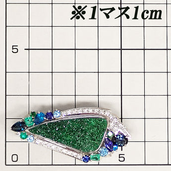 ガーネット ブローチ  ダイヤモンド マルチカラーストーン Pt900 ウバロバイト レアストーン【中古】【900713】