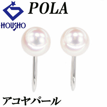 POLA Akoya pearl earrings, K14 white gold, POLA, single pearl [Used] [900721]