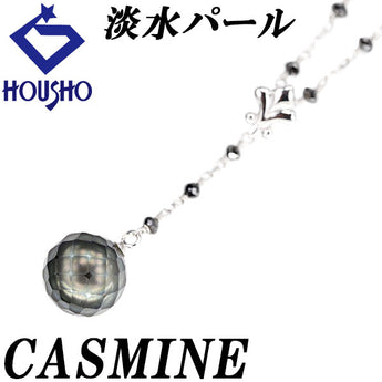 CASMINE Freshwater Pearl Necklace Black Diamond K18 White Gold 2Way Station [Used] [900751]