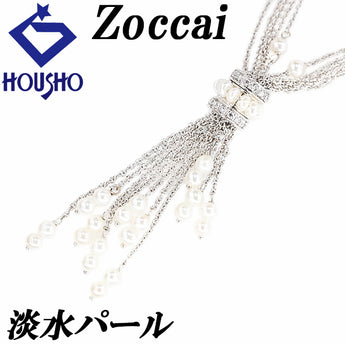 Zoccai Freshwater Pearl Y-Shaped Necklace Diamond K18 White Gold Zoccai [Used] [900752]