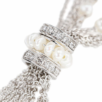 Zoccai Freshwater Pearl Y-Shaped Necklace Diamond K18 White Gold Zoccai [Used] [900752]