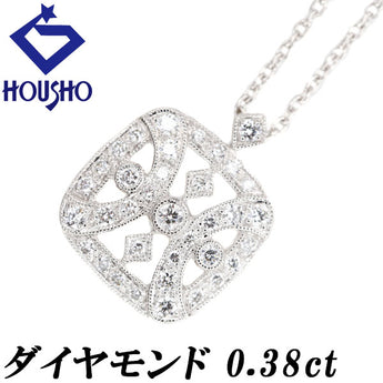 Diamond necklace, K18 white gold, milgrain, square, openwork [Used] [900766]