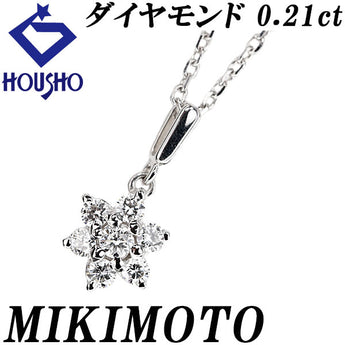 ミキモト ダイヤモンド ネックレス  K18ホワイトゴールド MIKIMOTO 花 フラワー 植物 ボタニカル 華奢【中古】【900768】
