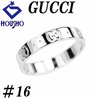 グッチ アイコン リング K18ホワイトゴールド GUCCI #16 ロゴ メンズ ユニセックス 地金のみ 石なし【中古】【900822】