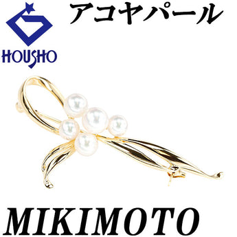 ミキモト アコヤ真珠 ブローチ K18イエローゴールド MIKIMOTO リボン【中古】【900838】