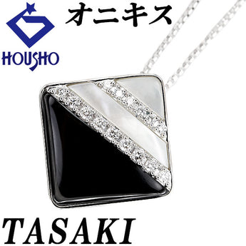 タサキ 田崎真珠 オニキス ネックレス ダイヤモンド シェル K18ホワイトゴールド TASAKI スクエア 四角【中古】【900853】