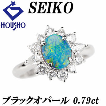 セイコー ブラックオパール リング  ダイヤモンド Pt900 SEIKO【中古】【900862】