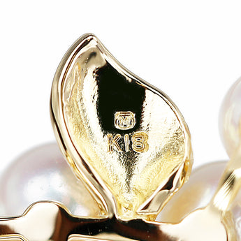ミキモト アコヤ真珠 ブローチ K18イエローゴールド MIKIMOTO 葉 リーフ 植物 ボタニカル 梨地 ツヤ消し マット【中古】【900955】