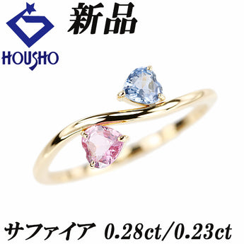 Sapphire Ring, K18 Yellow Gold, New, Heart Wave, Thin, Delicate [New] [900976]