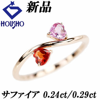 Sapphire Ring, K18 Pink Gold, New, Heart Wave, Delicate, Thin [New] [900979]