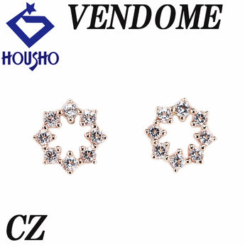 ヴァンドーム青山 キュービックジルコニア ピアス K10ピンクゴールド VENDOME AOYAMA 華奢 透かし サークル ラウンド 円 丸【中古】【901038】