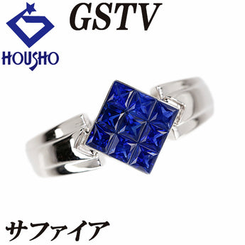 ジーエスティービー ブルーサファイア リング K18ホワイトゴールド GSTV スクエア 四角 メンズ ユニセックス【中古】【901082】