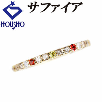 Sapphire ring, diamond, K18 yellow gold, thin, delicate, half eternity, single letter [Used] [901083]