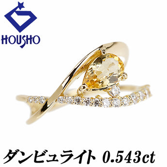 Color stone ring, diamond, K18 yellow gold, Danburite, rare stone, openwork, wave [Used] [901091]