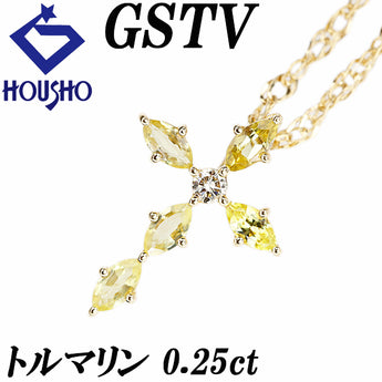 ジーエスティービー トルマリン ネックレス  ダイヤモンド K18イエローゴールド GSTV クロス 十字【中古】【901106】