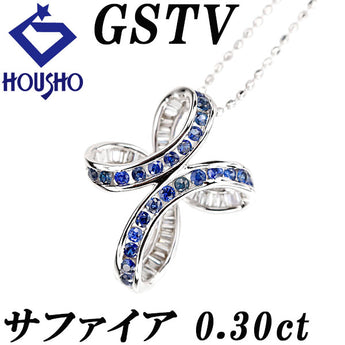 ジーエスティービー ブルーサファイア ネックレス  ダイヤモンド K18ホワイトゴールド GSTV クロス 十字架【中古】【901107】