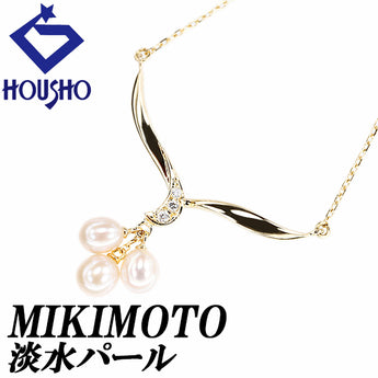 MIKIMOTO Freshwater Pearl Necklace Diamond K18 Yellow Gold MIKIMOTO [Used] [901108]