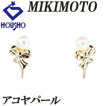 ミキモト アコヤ真珠 イヤリング K18イエローゴールド MIKIMOTO リボン 一粒パール ベビーパール【中古】【901126】