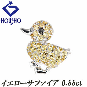 イエローサファイア ペンダントトップ  ブラックダイヤモンド K18ホワイトゴールド アヒル 動物 アニマル パヴェ【中古】【901141】