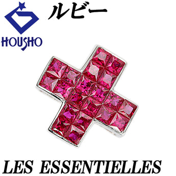 笠原真寿美/レ・エッセンシャル ルビー ペンダントトップ K18ホワイトゴールド KASAHARA MASUMI/LES ESSENTIELLES クロス 十字架 ミステリーセッティング【中古】【901142】