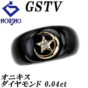 ジーエスティービー ダイヤモンド リング  オニキス K18イエローゴールド GSTV 三日月 ムーン 星 スター 太め 幅広 メンズ ユニセックス【中古】【901172】