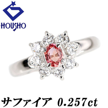 Pink sapphire ring, diamond, Pt900, flower, plant, botanical [Used] [901186]