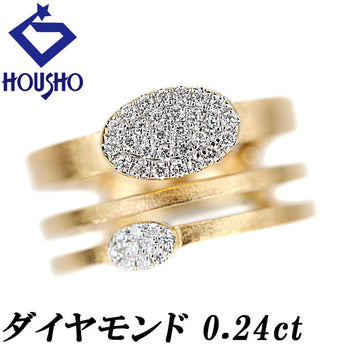 Diamond ring, K18 yellow gold, 3-row style, stacked style, wide, thick, matte finish, matte pave, openwork [Used] [901198]