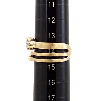 Diamond ring, K18 yellow gold, 3-row style, stacked style, wide, thick, matte finish, matte pave, openwork [Used] [901198]