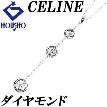 セリーヌ ダイヤモンド ネックレス K18ホワイトゴールド CELINE Y字 3P トリロジー マカダム【中古】【901264】
