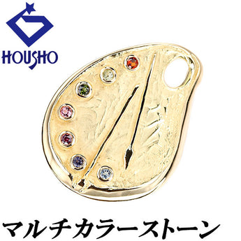 マルチカラーストーン ブローチ K18イエローゴールド パレット 梨地 マット ツヤ消し【中古】【901278】