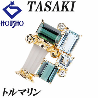 TASAKI Tasaki Pearl Green Tourmaline Brooch Aquamarine Diamond Quartz K18 Yellow Gold TASAKI 2way Pendant Top [Used] [901284]