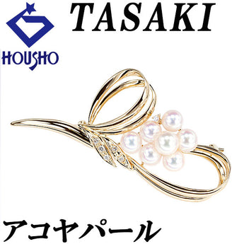 TASAKI Akoya Pearl Brooch Diamond K18 Yellow Gold [Used] [901292]