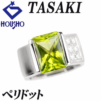 タサキ 田崎真珠 ペリドット リング  ダイヤモンド Pt900 TASAKI 幅広 太め 8角形 オクタゴン【中古】【901346】