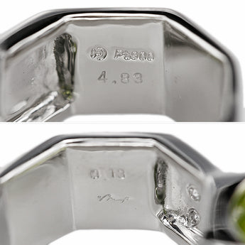 タサキ 田崎真珠 ペリドット リング  ダイヤモンド Pt900 TASAKI 幅広 太め 8角形 オクタゴン【中古】【901346】