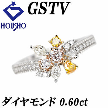 ジーエスティービー ダイヤモンド リング  Pt950 K18イエローゴールド GSTV 変形カット ファンシーカット マーキスカット ペアシェイプカット ミル打ち ミルグレイン【中古】【901349】