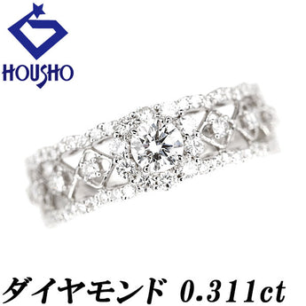 Diamond Ring Diamond Pt900 Openwork Lace Frill Scallop [Used] [901362]