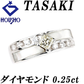 タサキ 田崎真珠 イエローダイヤモンド リング  ダイヤモンド シェル K18ホワイトゴールド TASAKI 透かし プリンセスカット 変形カット ファンシーカット【中古】【901366】