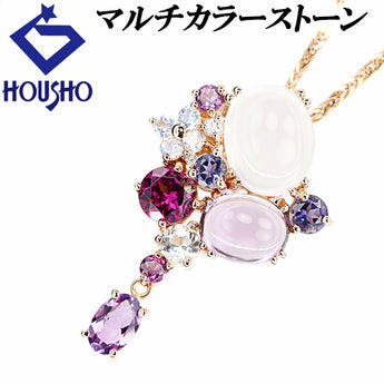 クォーツ ネックレス ダイヤモンド アメジスト マルチカラーストーン K18ピンクゴールド【中古】【901401】