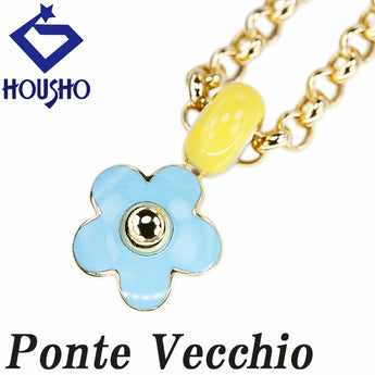 ポンテヴェキオ カラーストーン ネックレス K18イエローゴールド Ponte Vecchio 花 フラワー 植物 ボタニカル エナメル 七宝 ロング【中古】【901404】