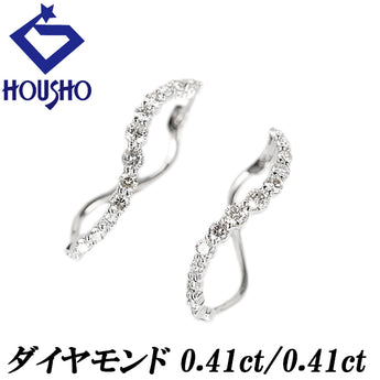 ダイヤモンド ピアス  K18ホワイトゴールド フープ ウェーブ【中古】【901425】