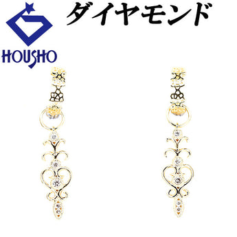 Diamond earrings, K18 yellow gold, K18 white gold, piercing, openwork, 2-way, reversible, swinging, arabesque [Used] [901426]