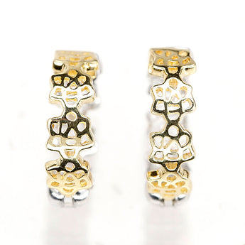 Diamond earrings, K18 yellow gold, K18 white gold, piercing, openwork, 2-way, reversible, swinging, arabesque [Used] [901426]