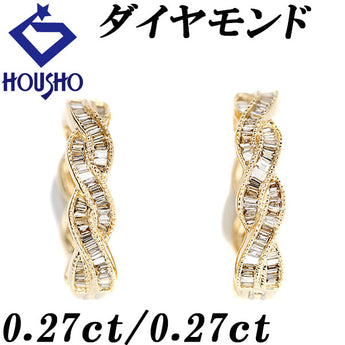 Brown diamond earrings, K18 yellow gold, piercing, hoop, reversible, milled, milgrain, irregular cut, fancy cut, taper cut [Used] [901436]