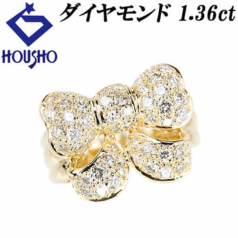 ダイヤモンド リング  K18イエローゴールド リボン パヴェ【中古】【901462】