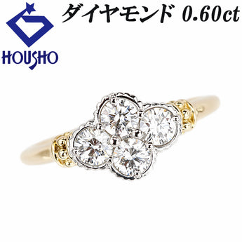 Diamond Ring K18 Yellow Gold Pt900 Flower Plant Botanical Combination [Used] [901463]