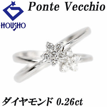 ポンテヴェキオ ダイヤモンド リング  K18ホワイトゴールド Ponte Vecchio 花 フラワー 植物 ボタニカル ダブル 重ね付け風【中古】【901472】