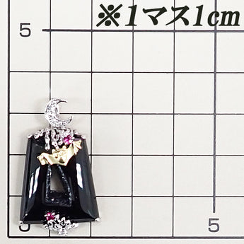オニキス ペンダントトップ ルビー ダイヤモンド K18ホワイトゴールド K18イエローゴールド コウモリ 動物 アニマル ジオード 月 ムーン【中古】【901489】