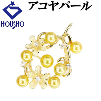 Akoya pearl pendant top, diamond, K18 yellow gold, flower, plant, botanical, matte finish, matte finish [Used] [901491]