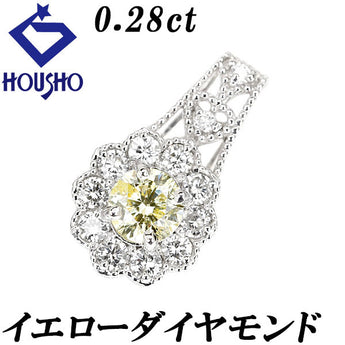 イエローダイヤモンド ペンダントトップ  ダイヤモンド Pt900 花 フラワー 植物 ボタニカル ミル打ち ミルグレイン【中古】【901500】